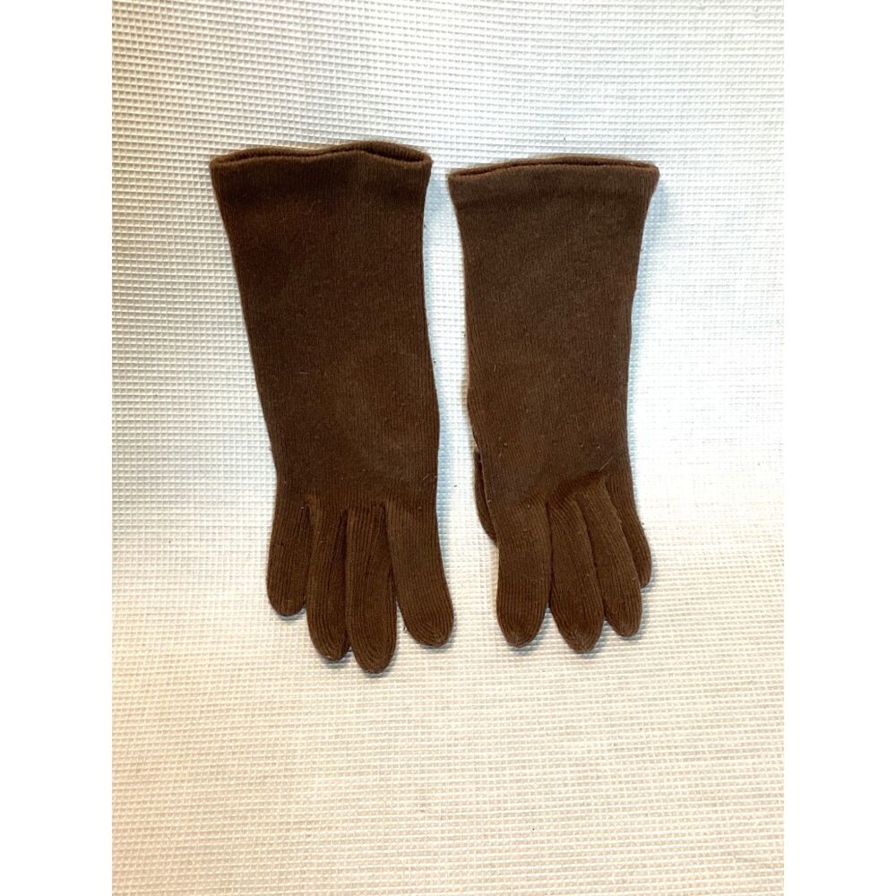 Vintage Ladies Brown Soft Knit Long Gloves MEDIUM